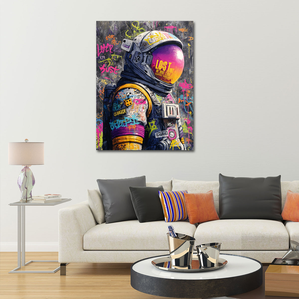 Astronauta pop art street art profilo colori neon spazio quadro