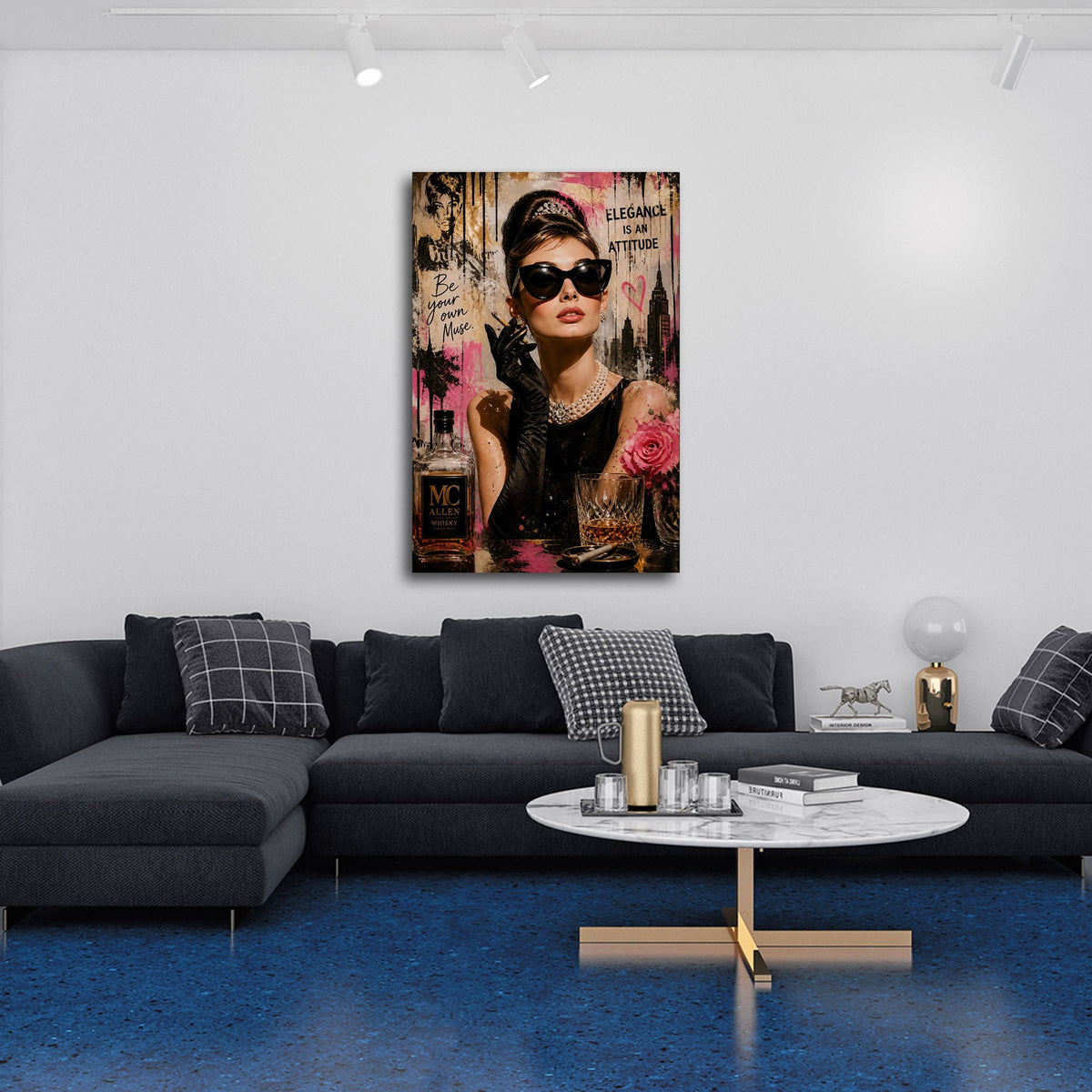 Audrey con occhiali da sole e collana di perle Street Art quadro
