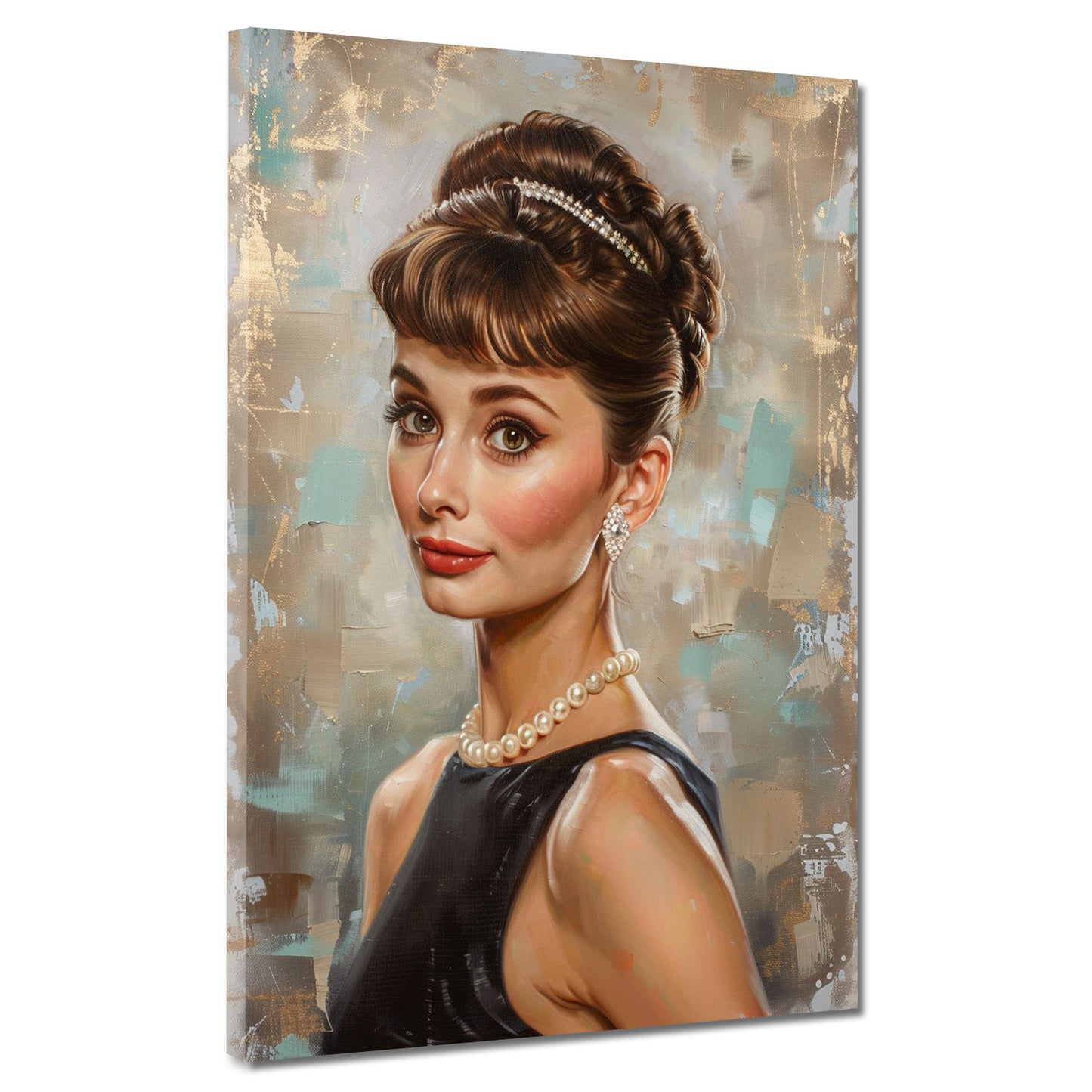 Audrey ritratto vintage con perle orecchini retro quadro