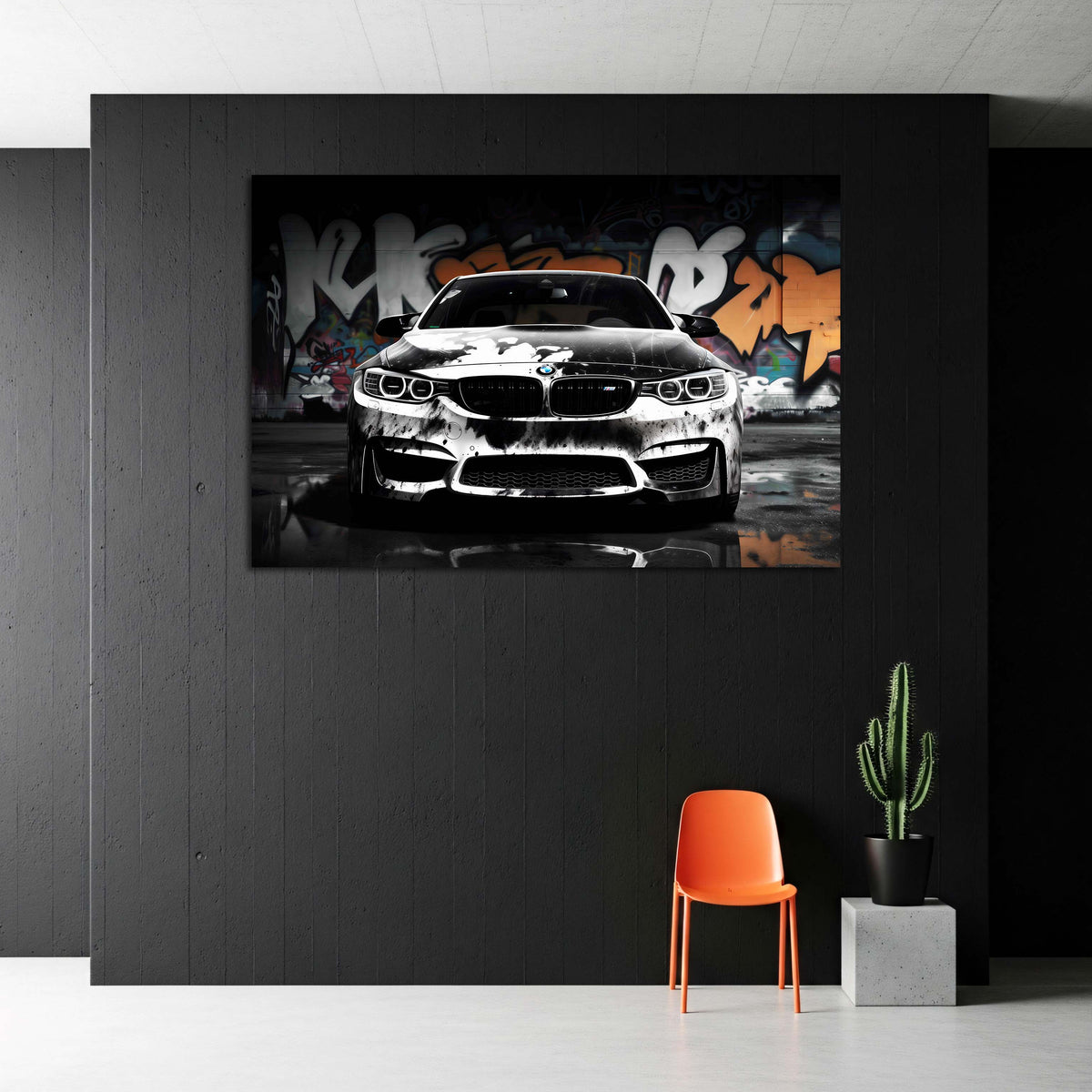 Auto bianco e nero arte urbana graffiti moderno quadro