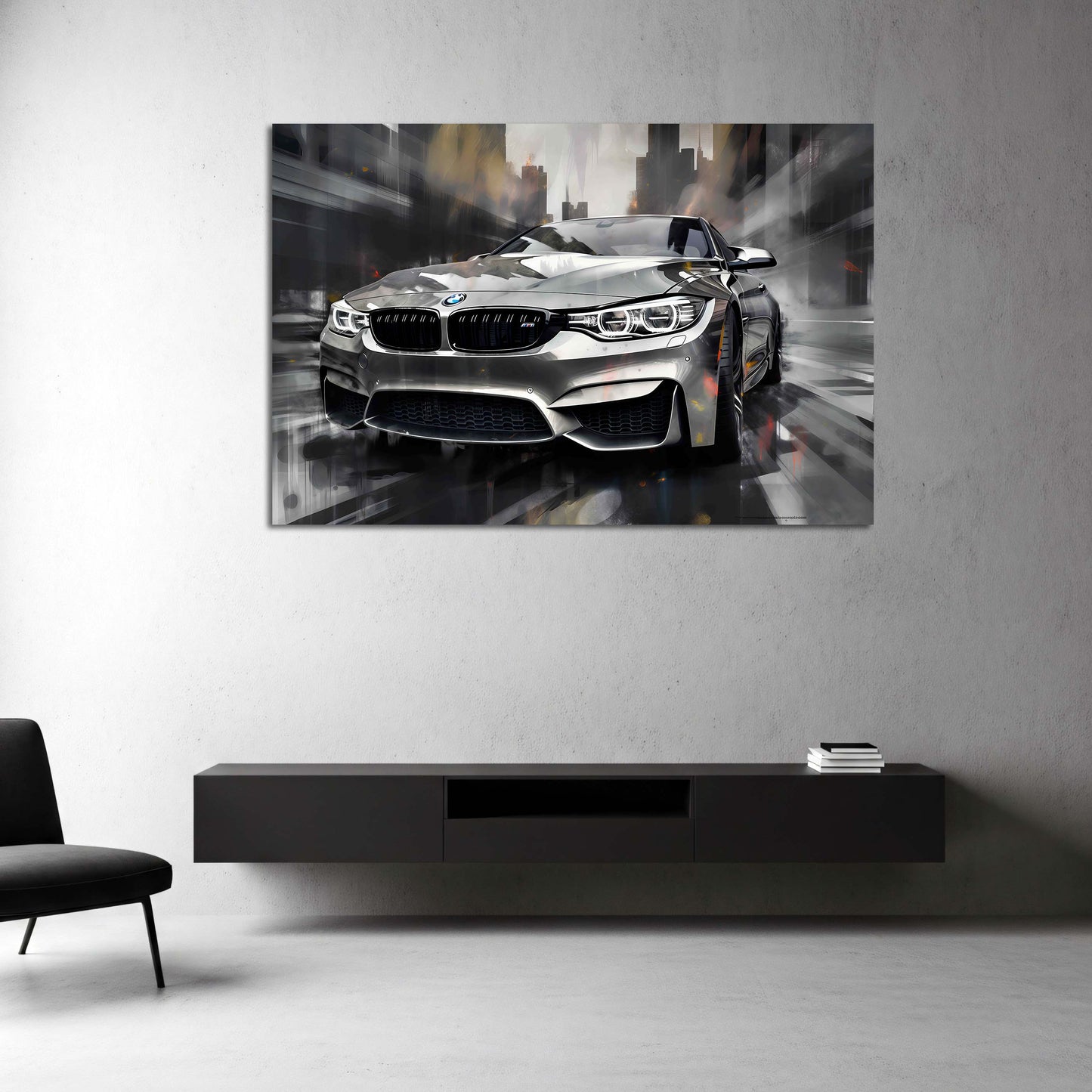 Auto BMW argento dinamico città moderna quadro