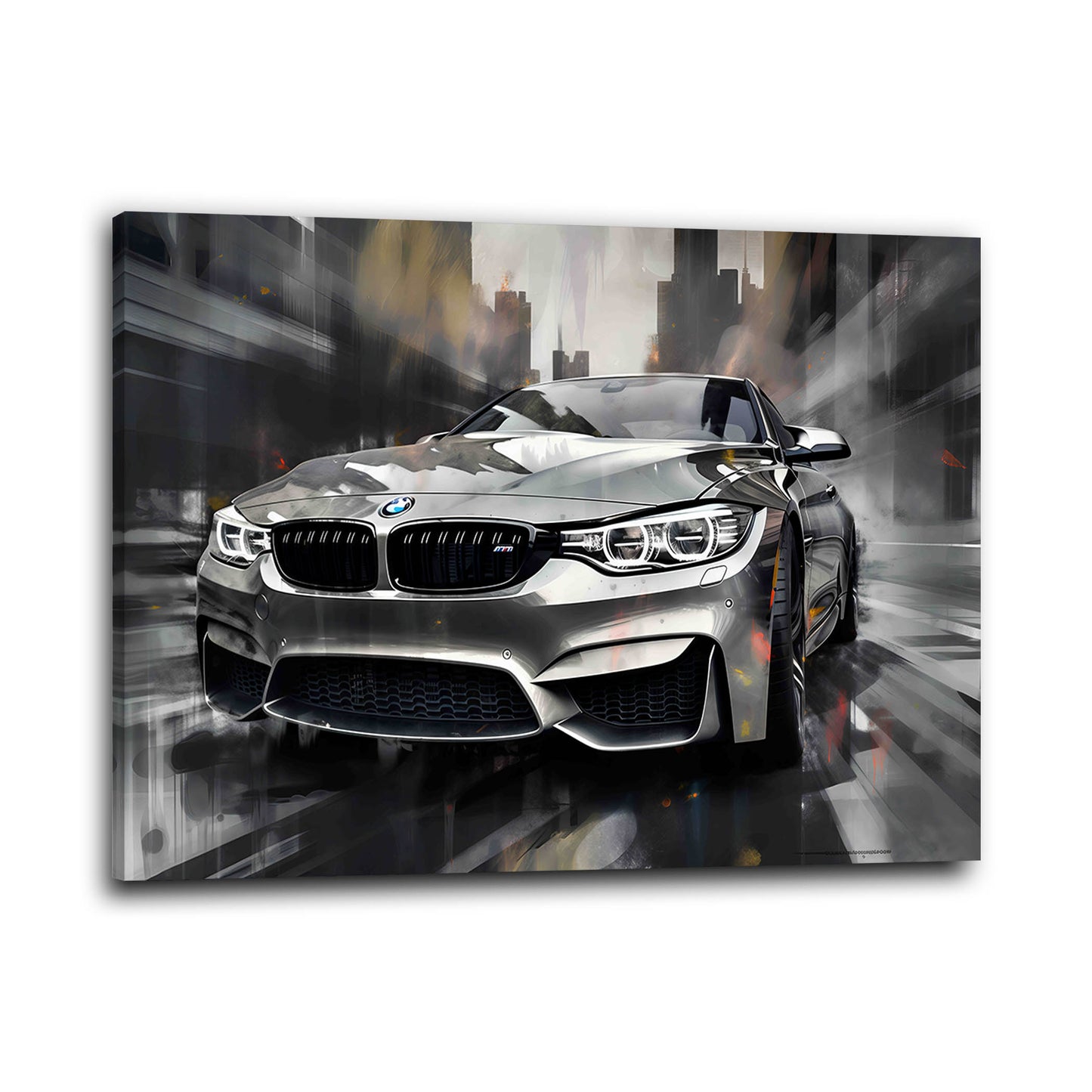 Auto BMW argento dinamico città moderna quadro