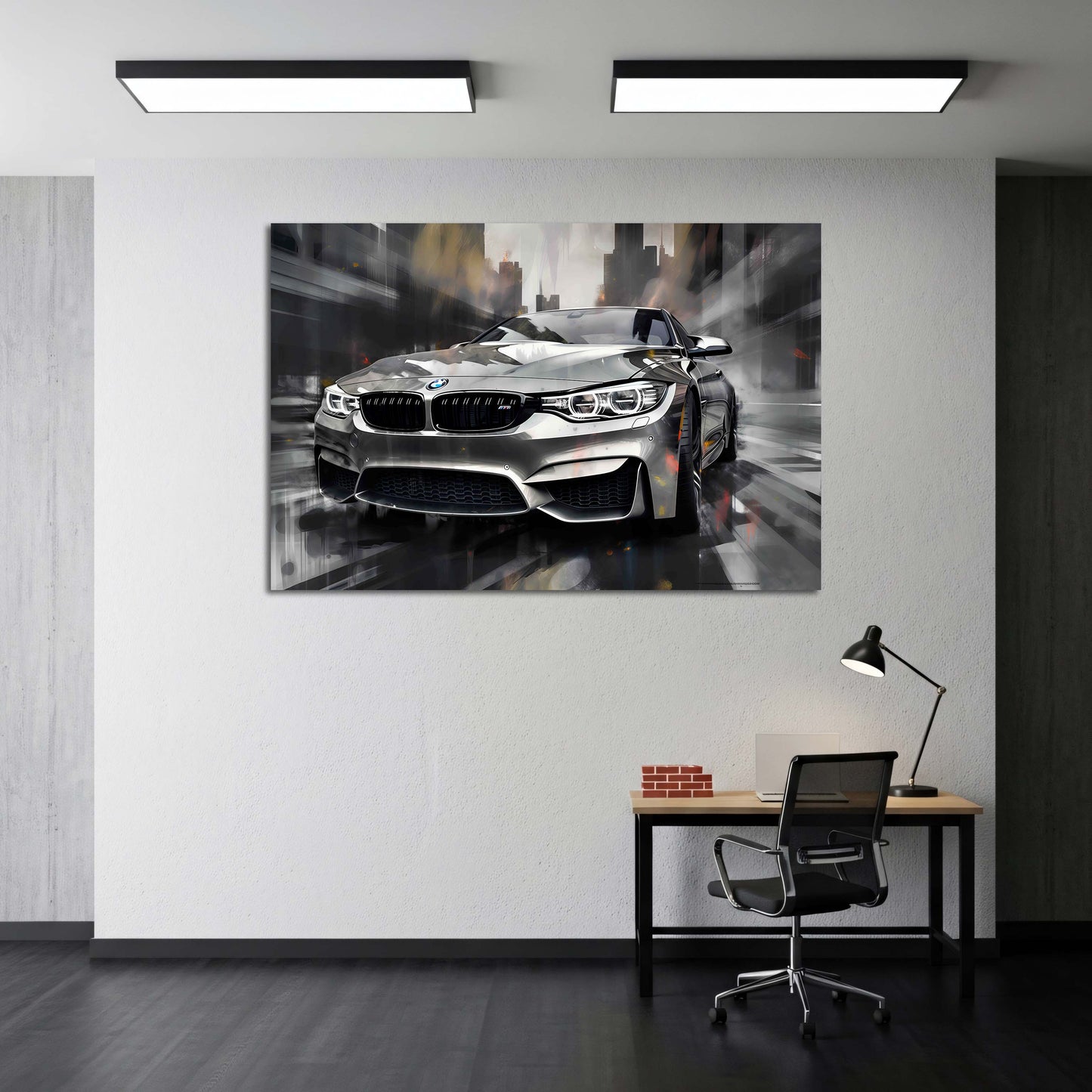 Auto BMW argento dinamico città moderna quadro