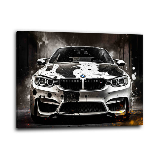 Auto BMW bianco e nero stile urbano street art quadro