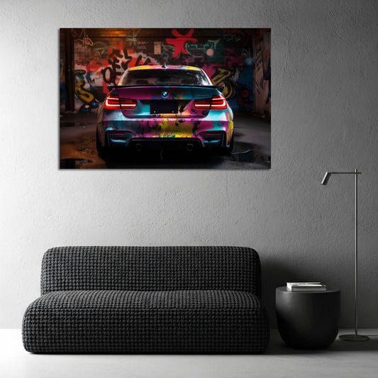 Auto BMW colorato arte urbana vista posteriore quadro