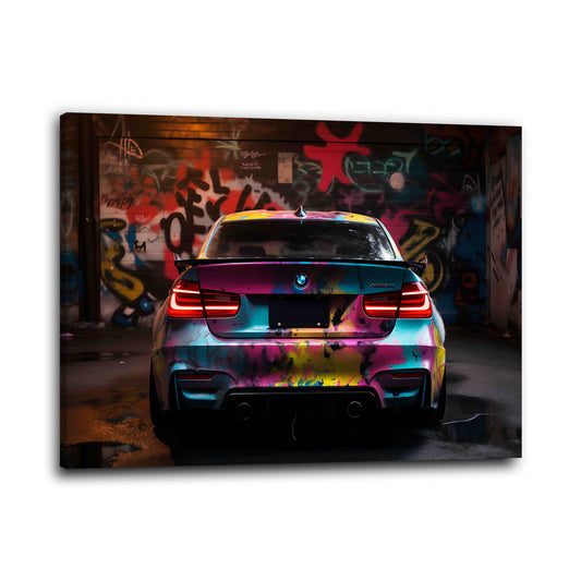 Auto BMW colorato arte urbana vista posteriore quadro