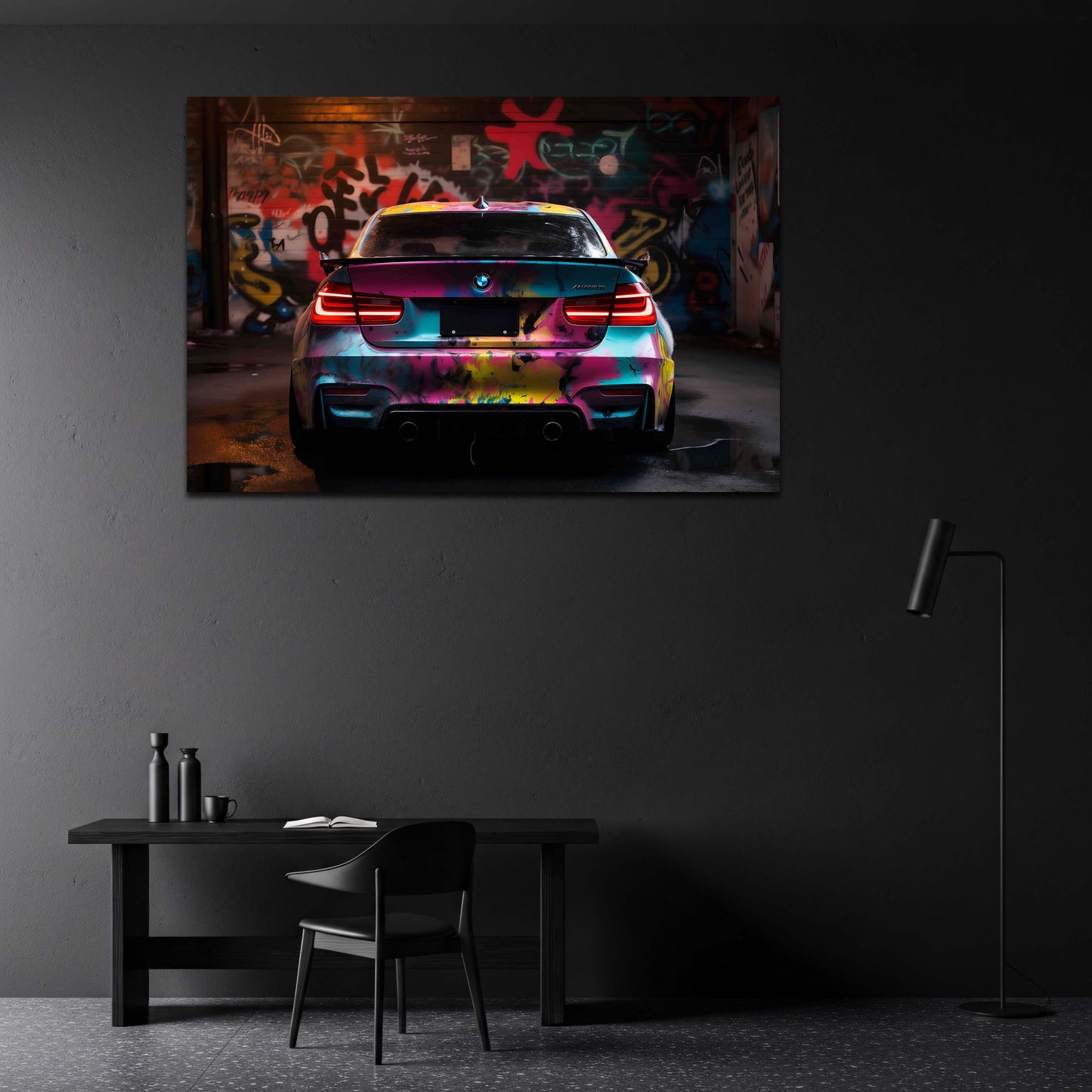 Auto BMW colorato arte urbana vista posteriore quadro
