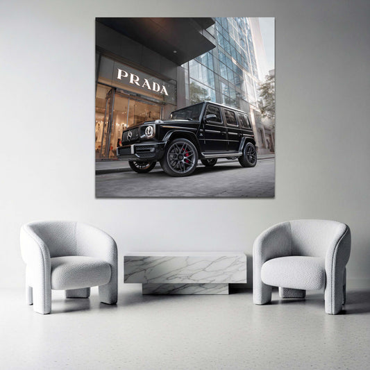 Auto di lusso Classe G davanti al negozio moda moderno quadro