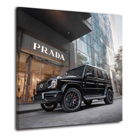 Auto di lusso Classe G davanti al negozio moda moderno quadro