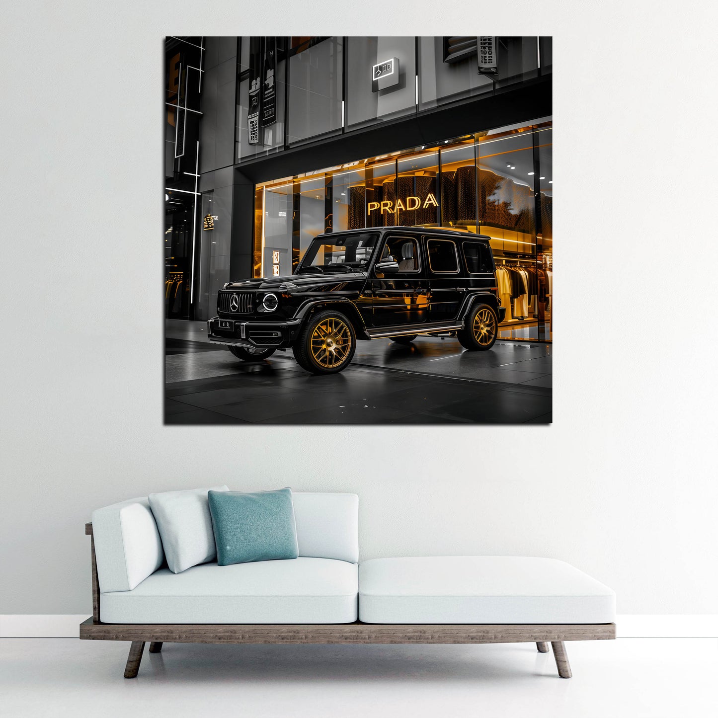 Auto di lusso suv nero davanti boutique quadro