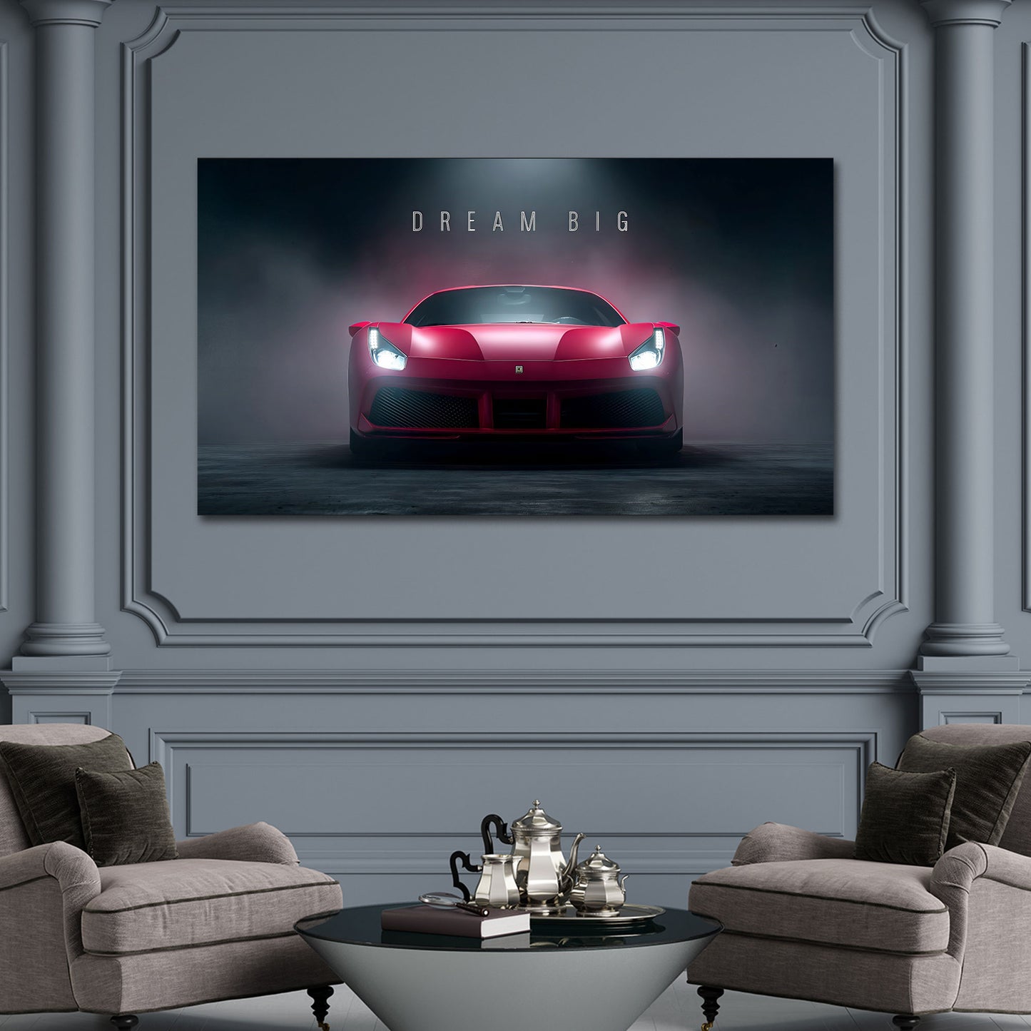 Auto sportiva Ferrari rossa in primo piano motivazionale quadro