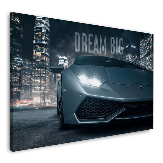 Auto sportiva lusso città notte skyline motivazione successo quadro