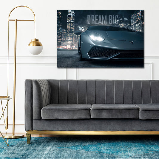Auto sportiva lusso città notte skyline motivazione successo quadro