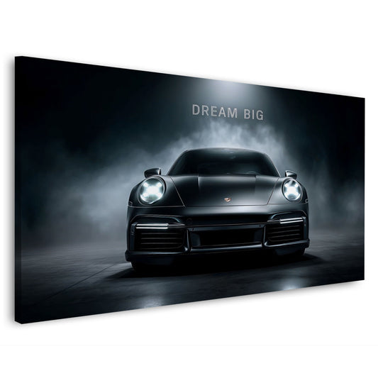Auto sportive Porsche in vista frontale Dream Big motivazione quadro