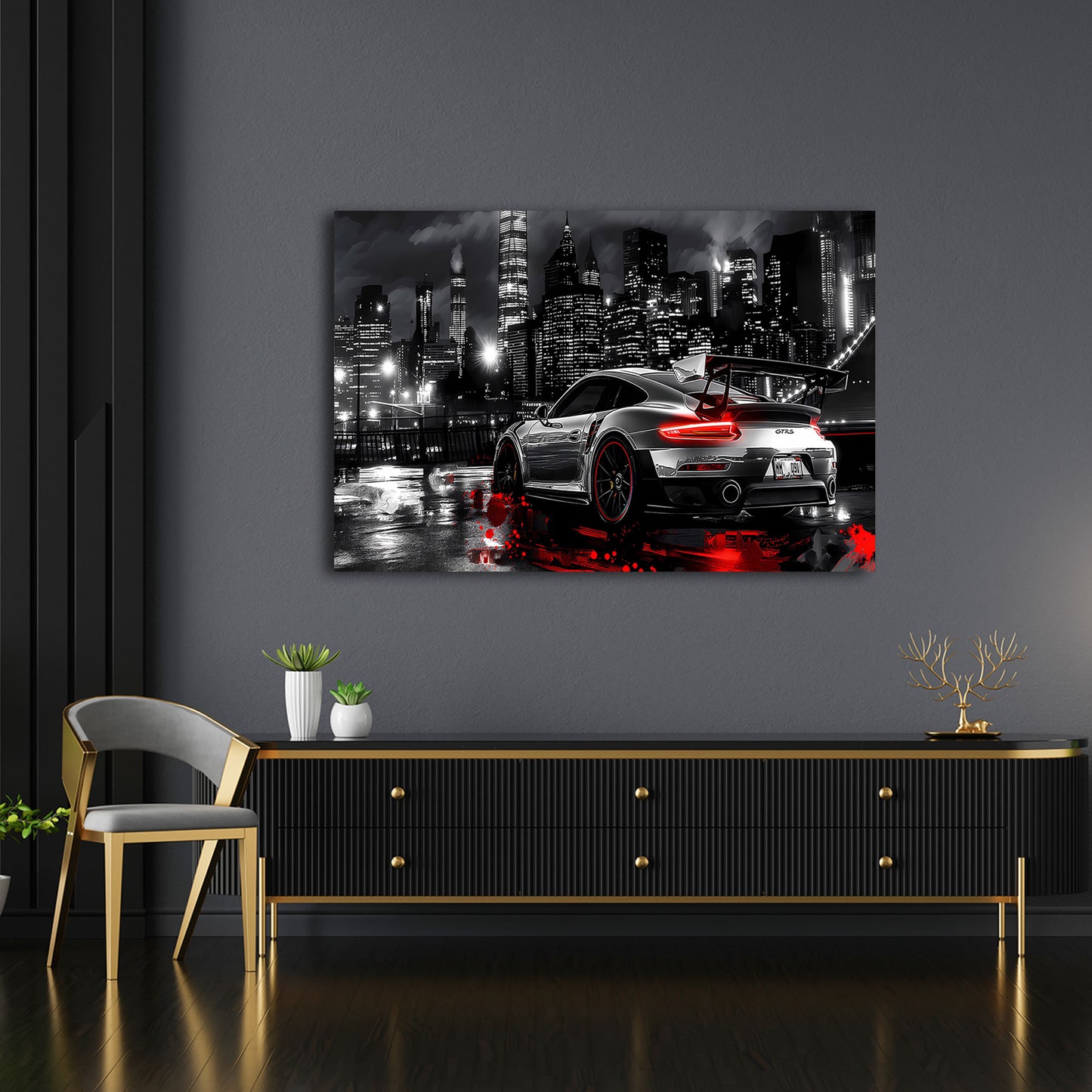 Auto sportivo città skyline notte velocità quadro