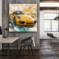Auto sportivo dorato pittura astratta velocità quadro