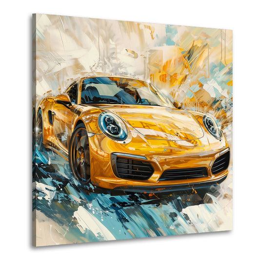 Auto sportivo dorato pittura astratta velocità quadro