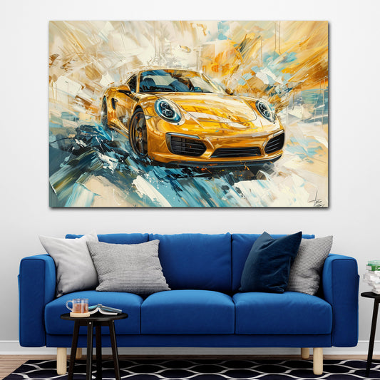 Auto sportivo dorato pittura dinamica lusso energia quadro