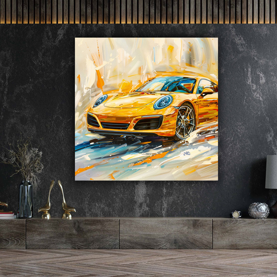 Auto sportivo giallo arte moderna velocità dinamica quadro