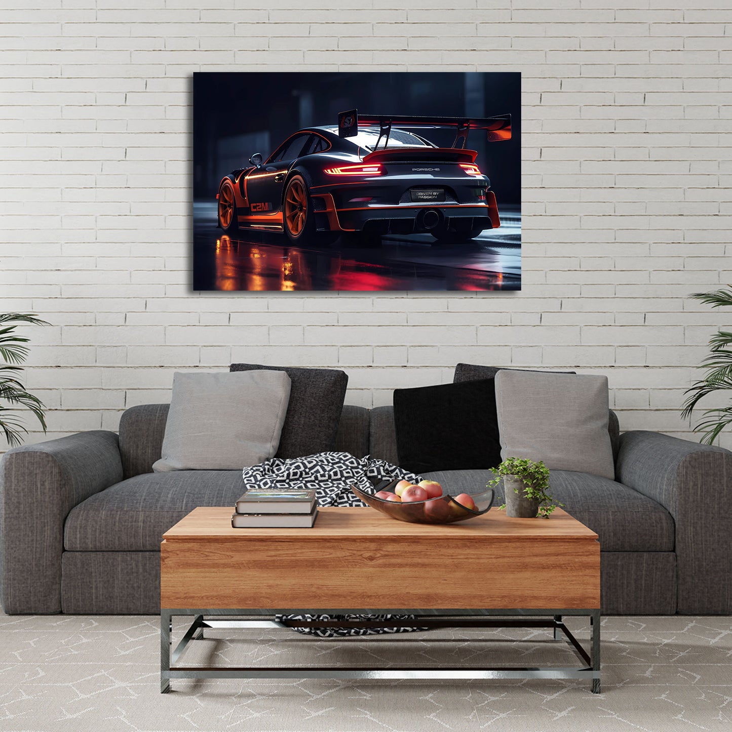 Auto sportivo nero porsche velocità design notturno quadro
