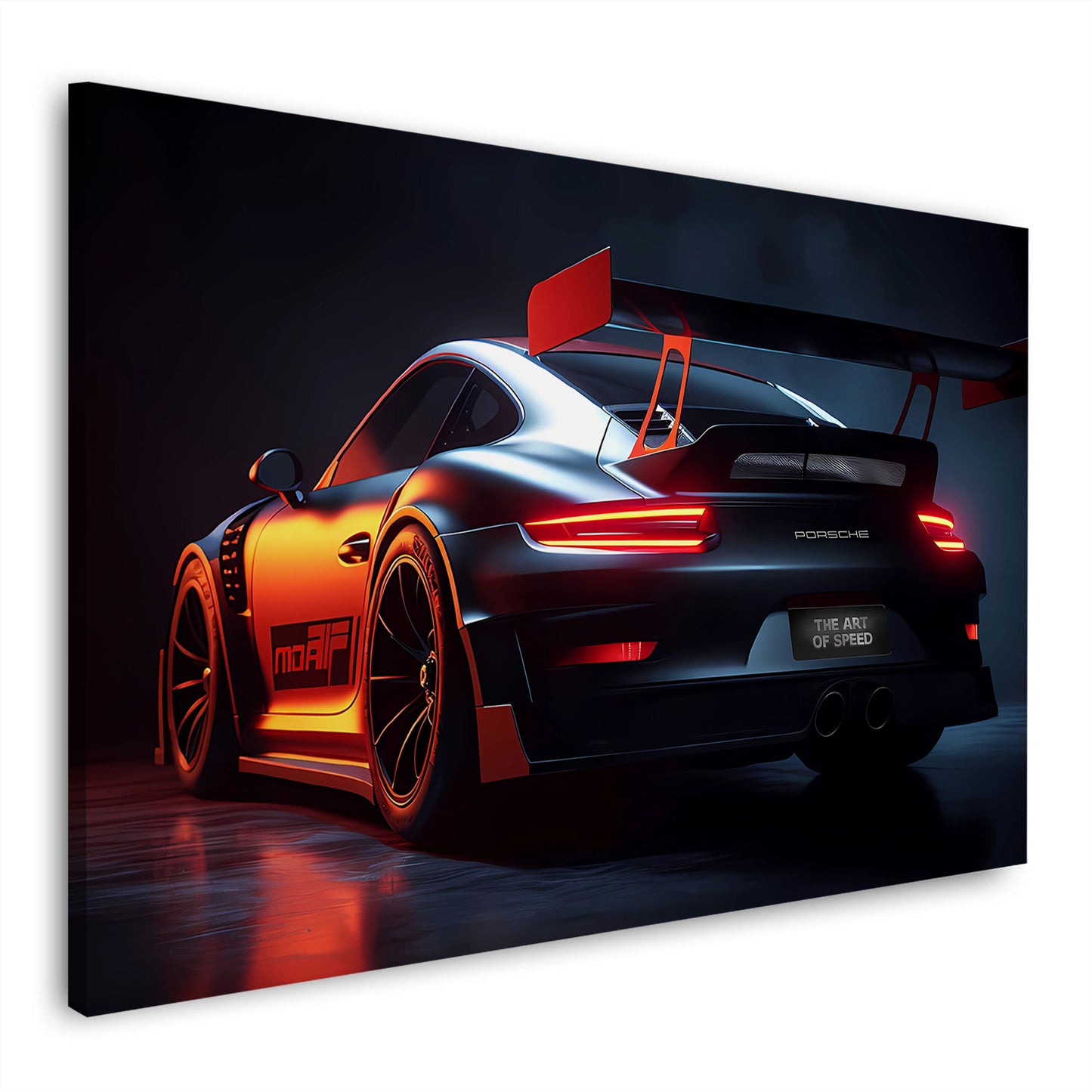 Auto sportivo nero rosso potenza velocità notturna quadro