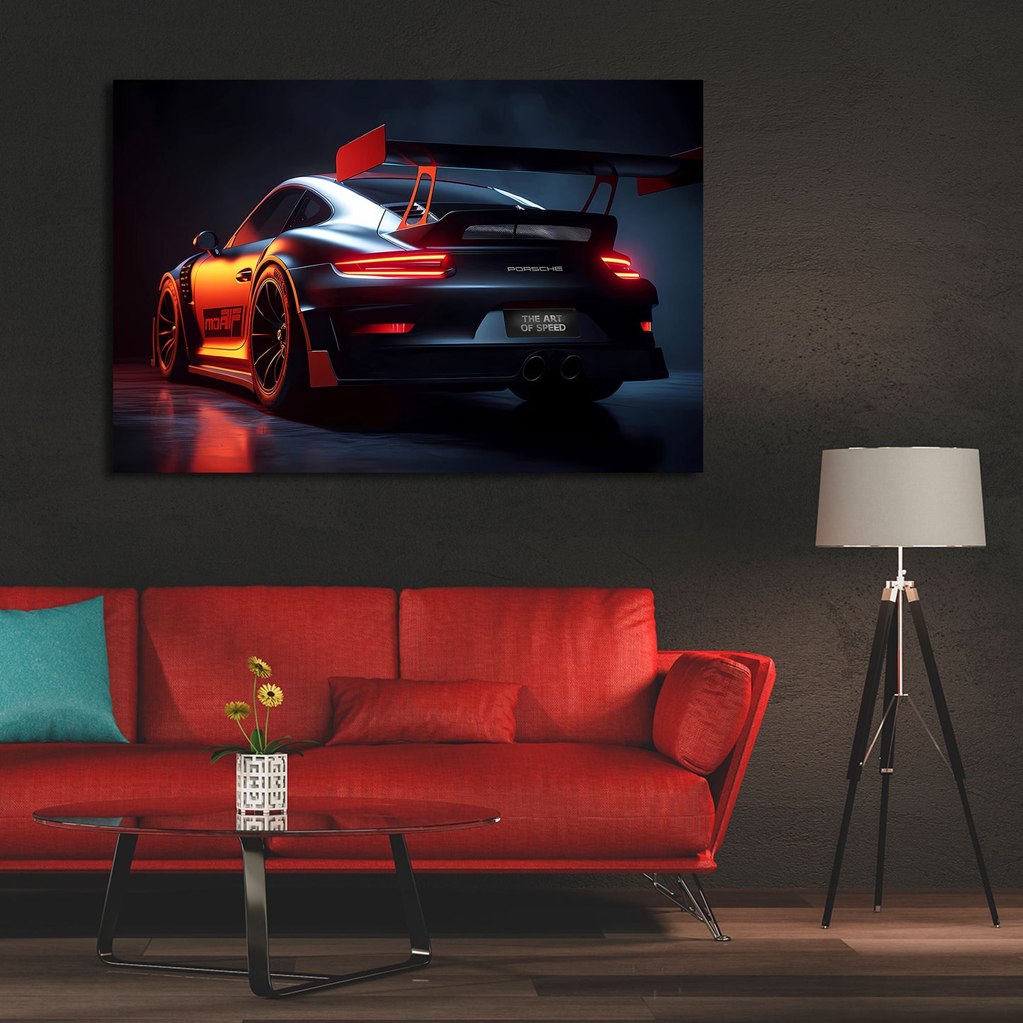 Auto sportivo nero rosso potenza velocità notturna quadro