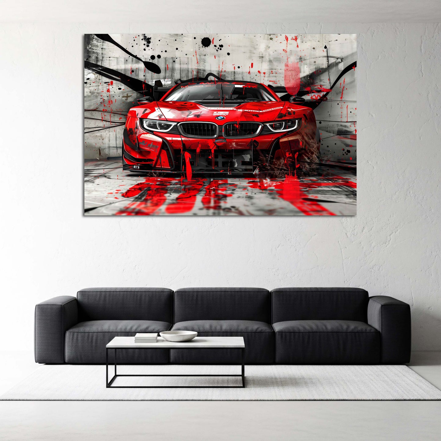 Auto sportivo rosso street art graffiti urbano quadro