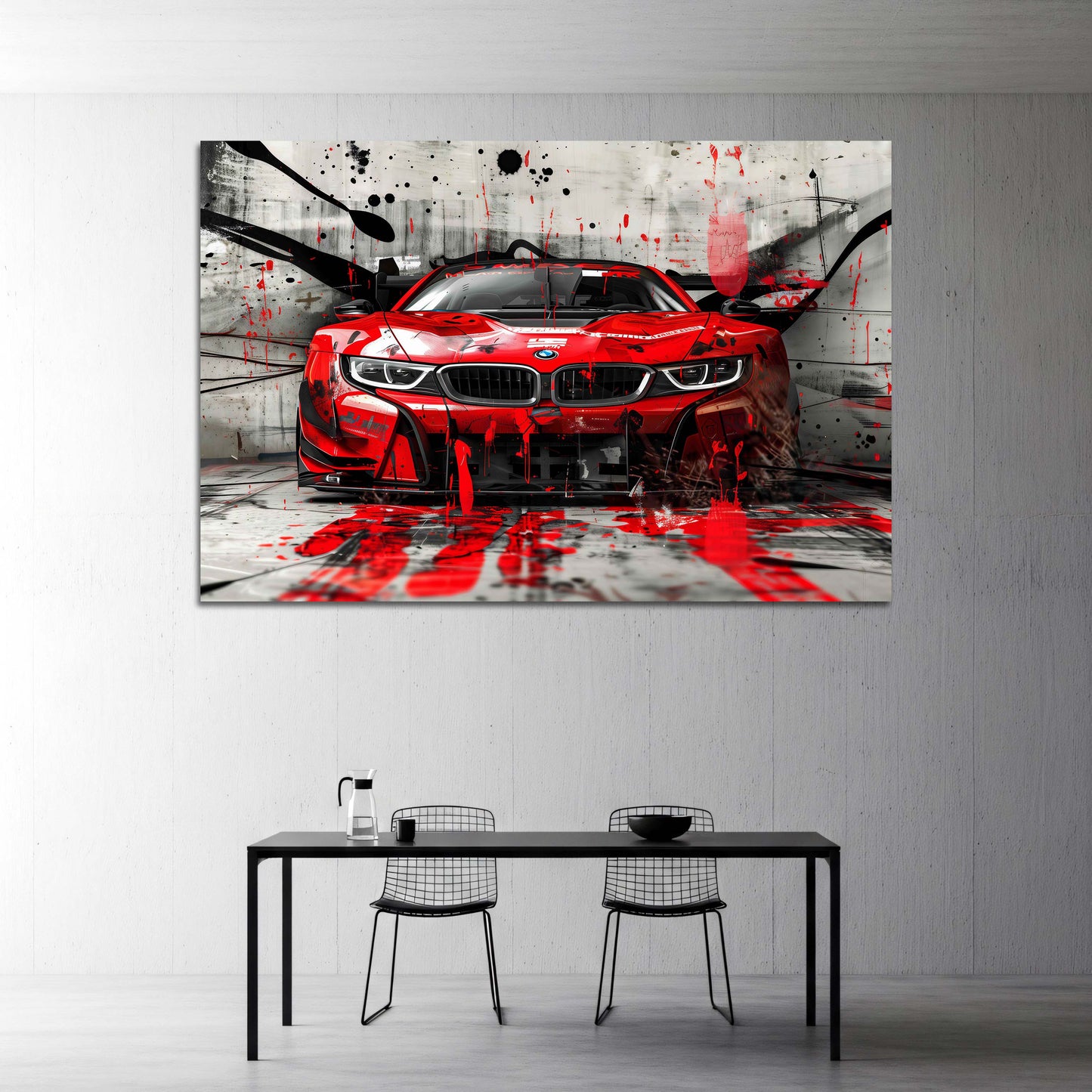 Auto sportivo rosso street art graffiti urbano quadro