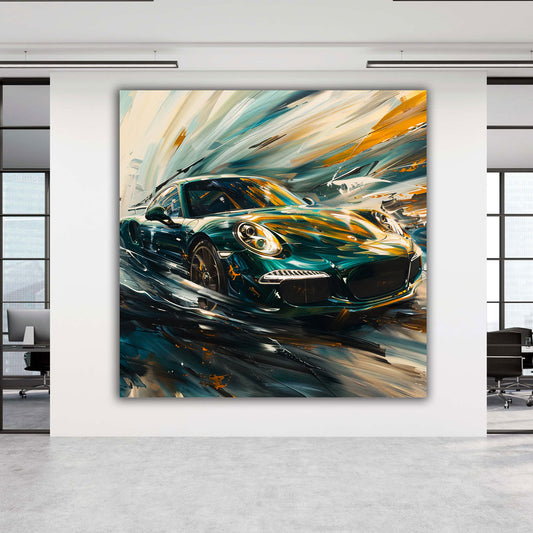Auto sportivo verde pittura astratta velocità ed energia quadro