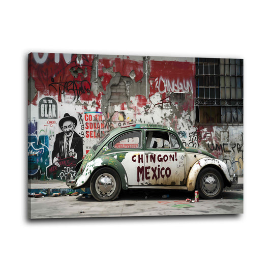 Auto street art vintage messicano con graffiti colorati quadro