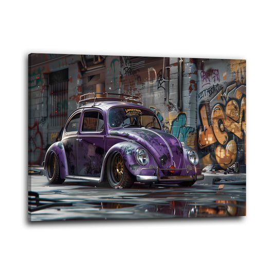 Auto vintage maggiolino viola con graffiti street art quadro