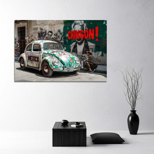 Auto vintage messicano con graffiti murali quadro