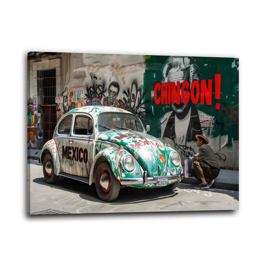 Auto vintage messicano con graffiti murali quadro