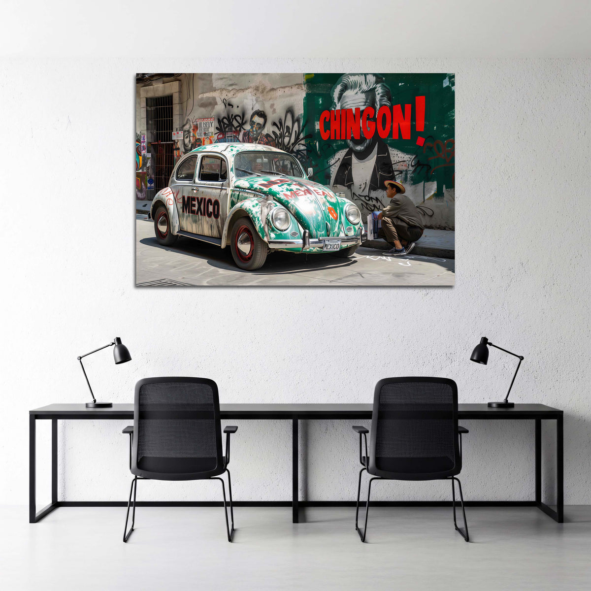 Auto vintage messicana con graffiti murali quadro