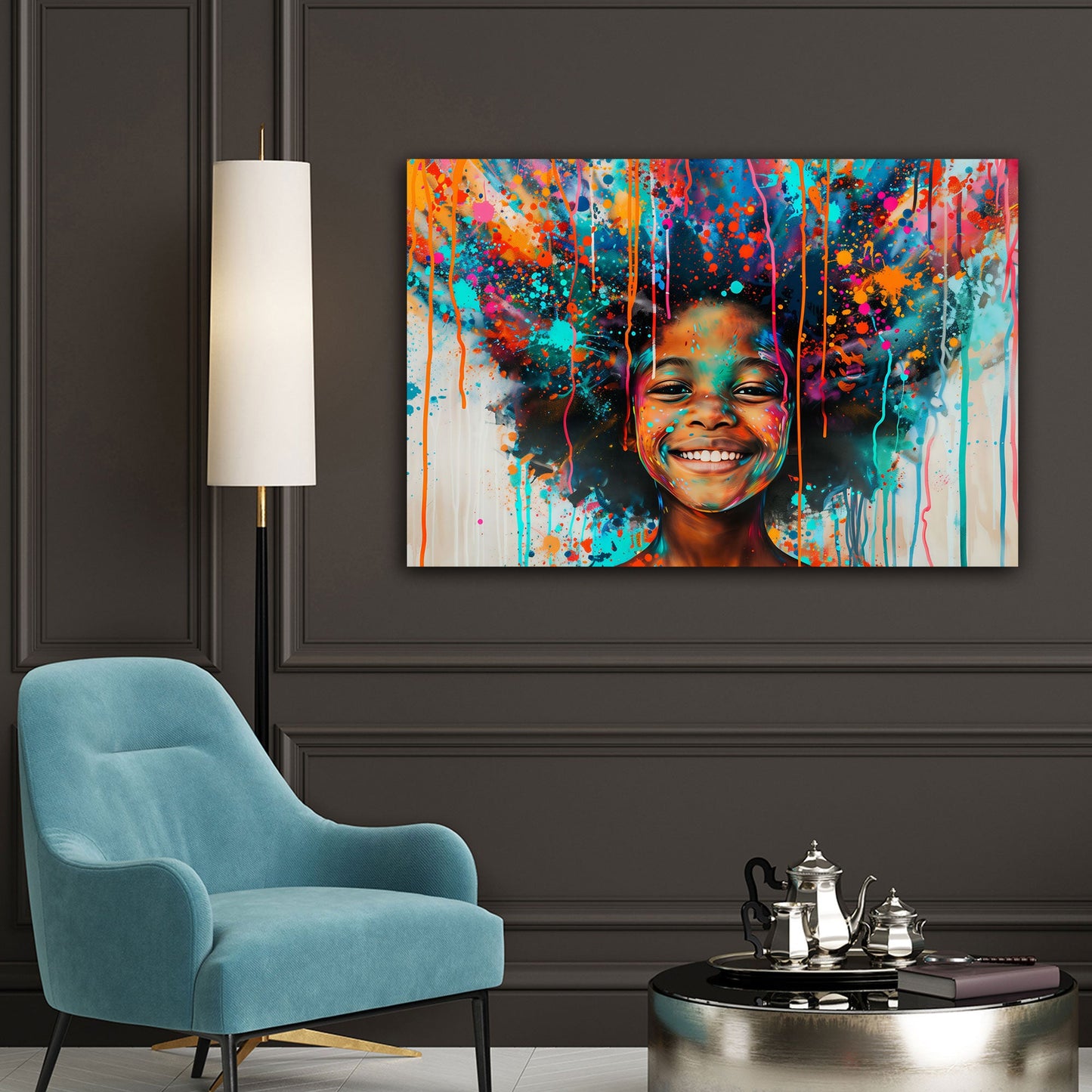 Bambino allegro astratto colorato dai toni caldi quadro
