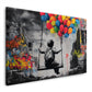 Bambino altalena palloncini colorati street art città quadro
