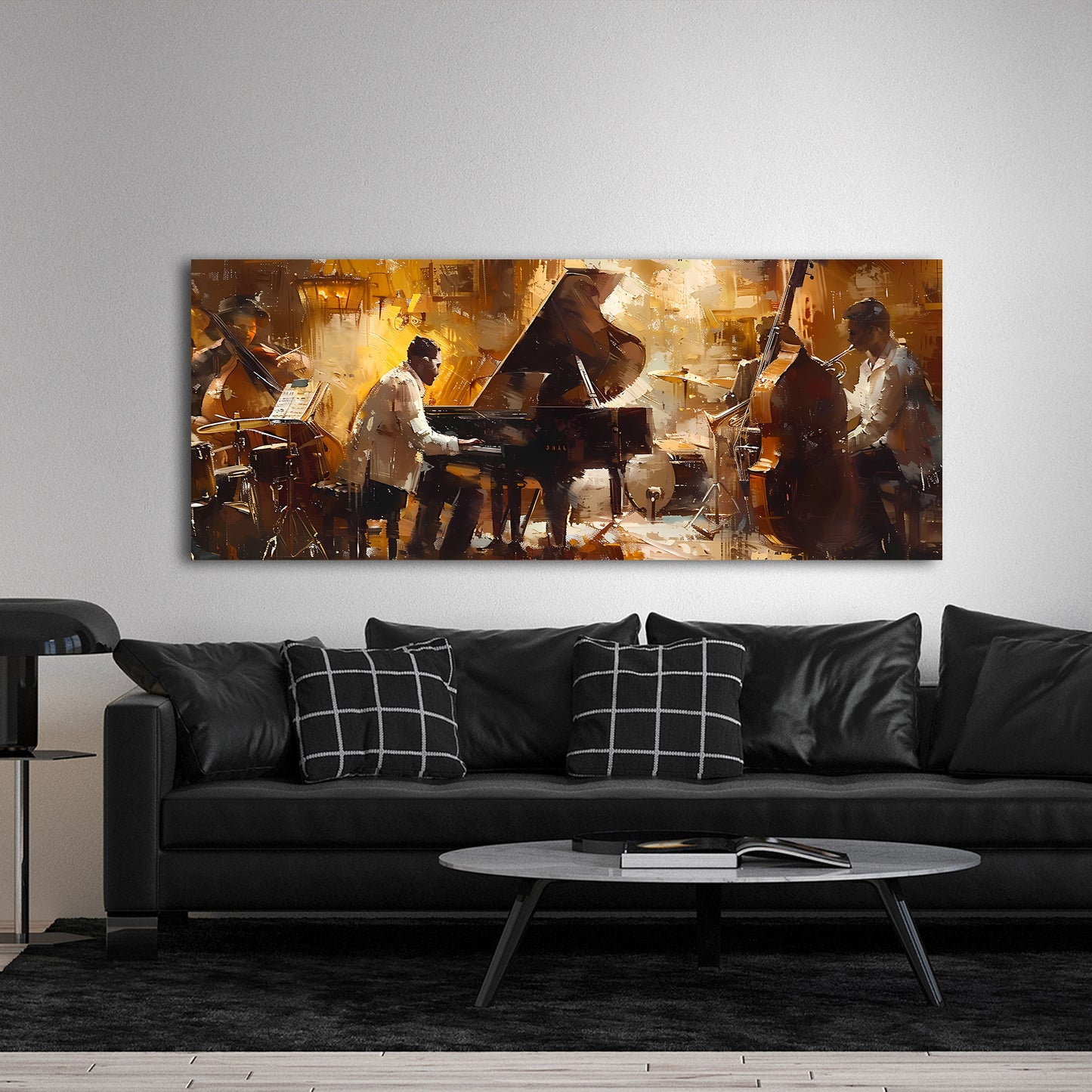 Band jazz pianoforte contrabbasso batteria arte quadro