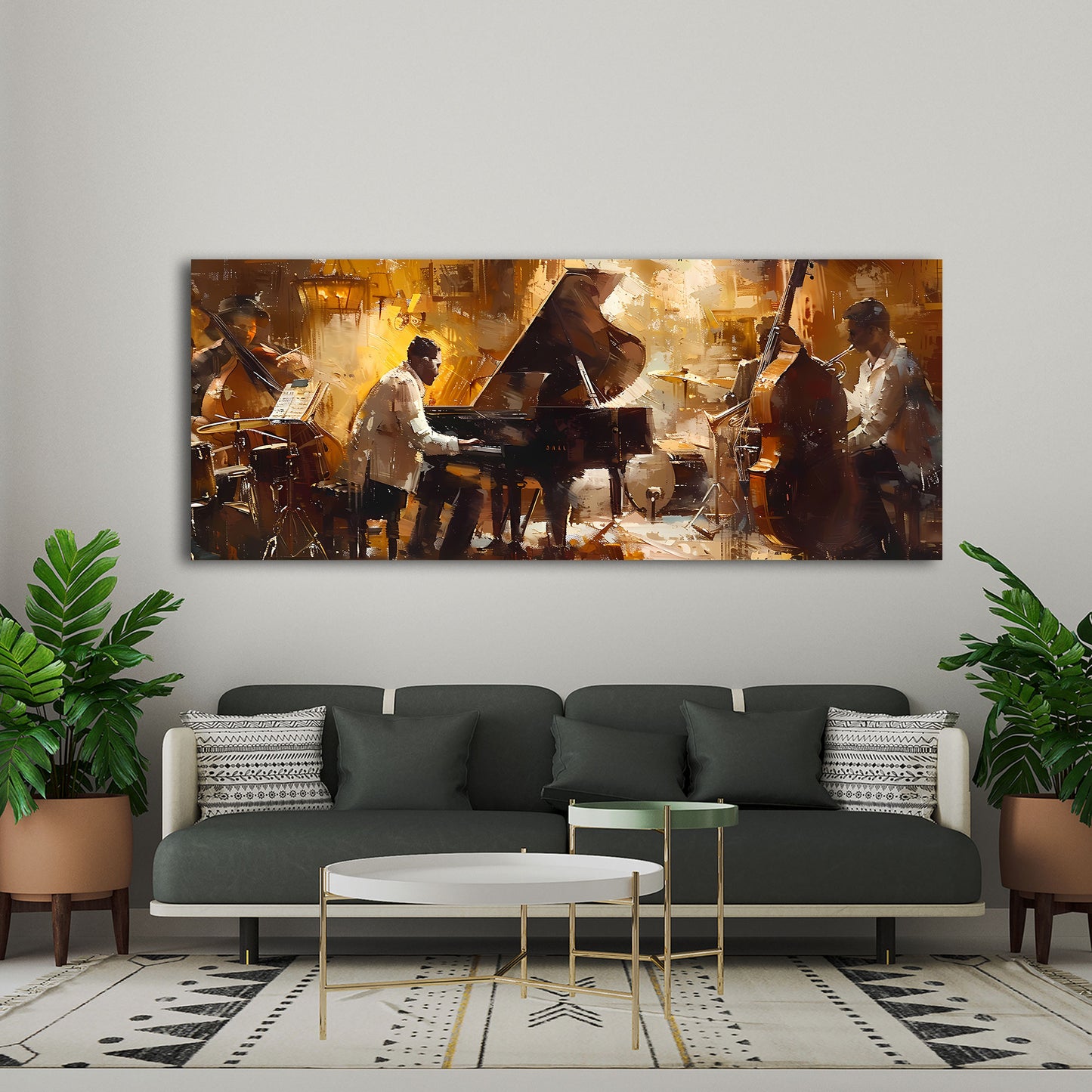 Band jazz pianoforte contrabbasso batteria arte quadro