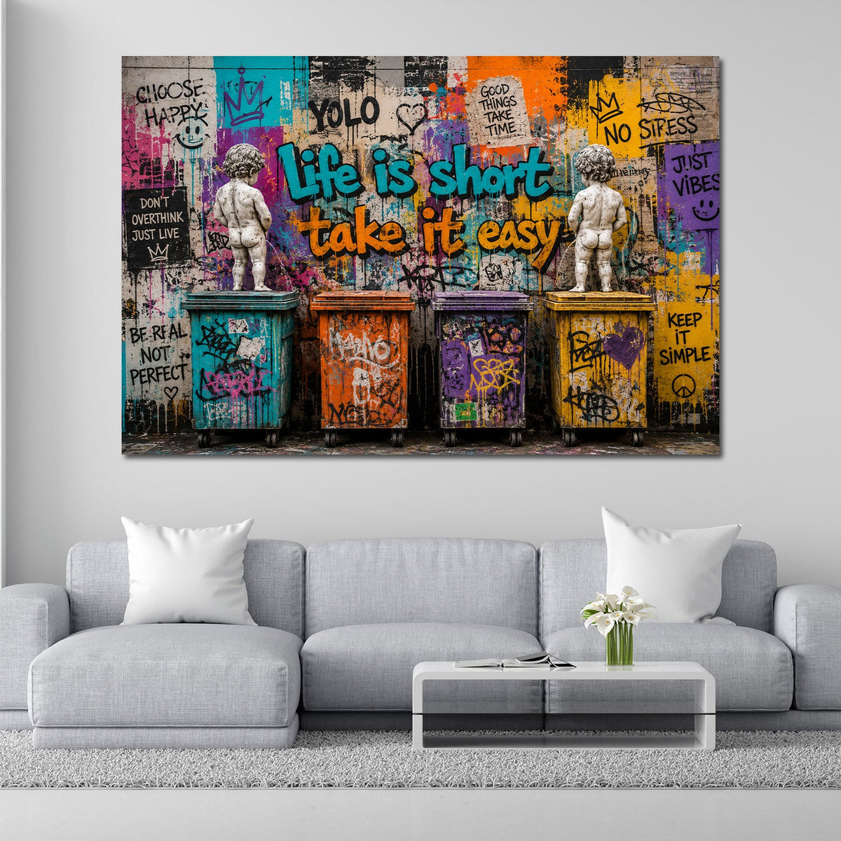 Banksy street art putti pop art quadro in soggiorno