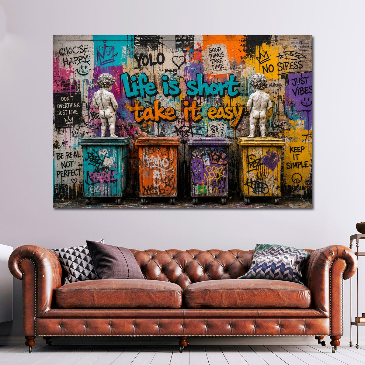 Banksy street art putti pop art quadro ambientato