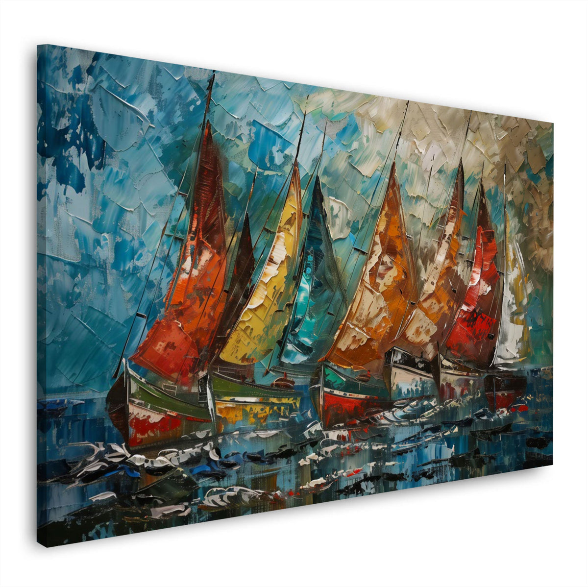 Barche a vela colorate sul mare in stile espressivo quadro