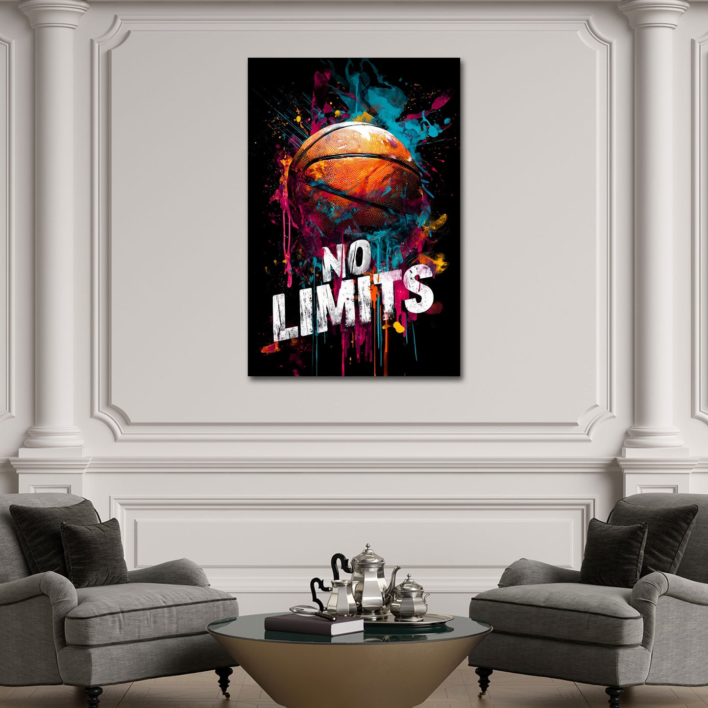 Basket con schizzi colore motivazione no limits pop art quadro