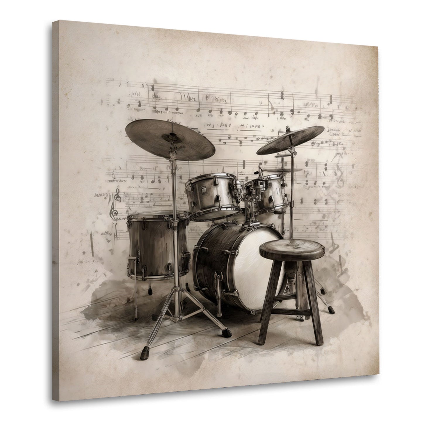 Batteria strumento musicale spartito stile vintage sgabello quadro