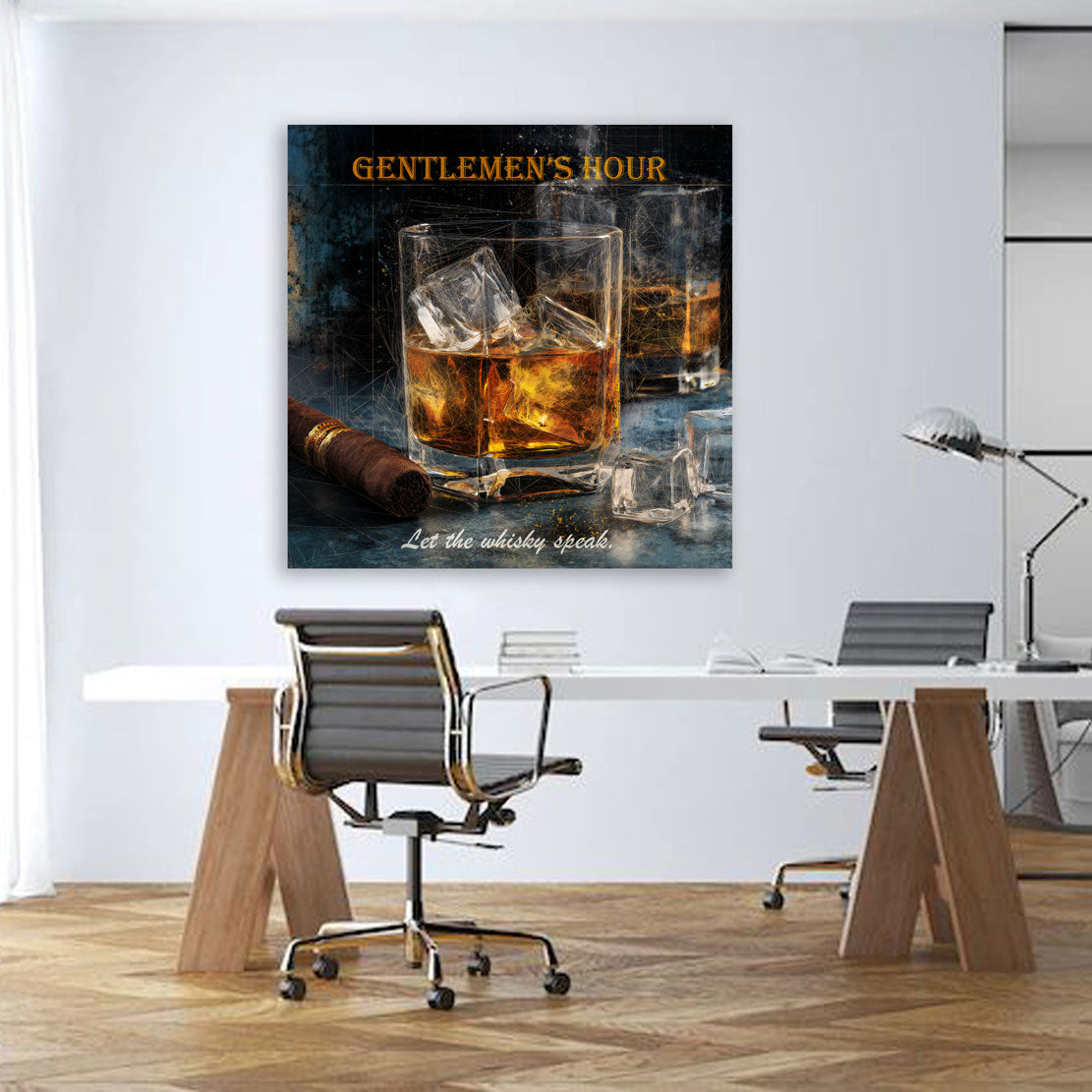 Bicchiere whisky sigaro atmosfera elegante quadro