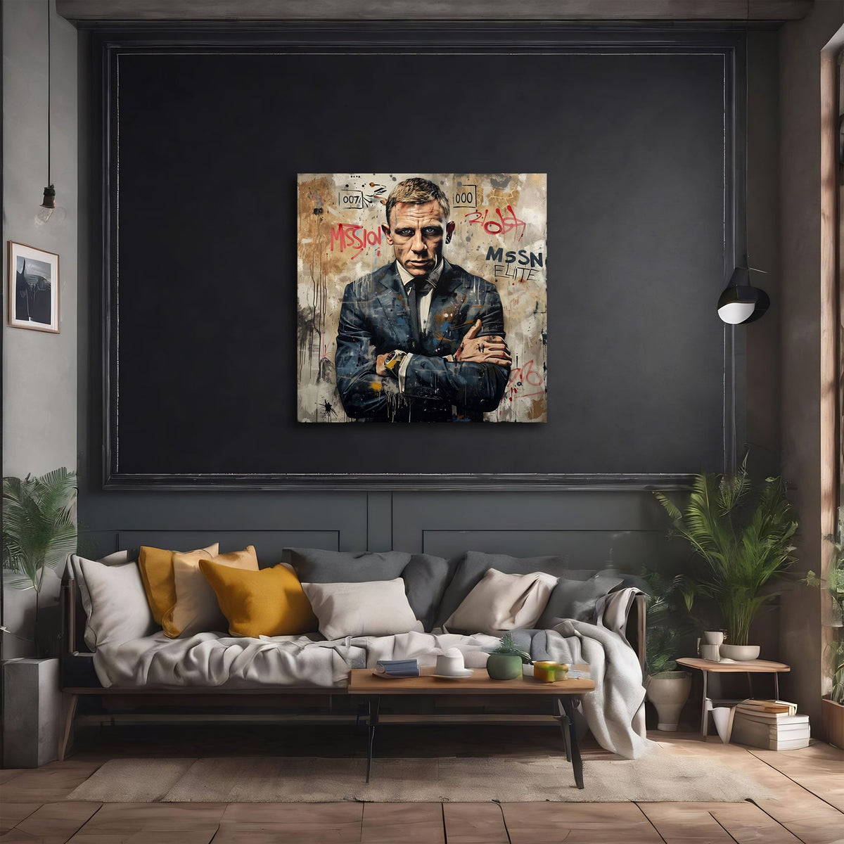 Bond in missione tra scritte graffiti in stile Street Art quadro