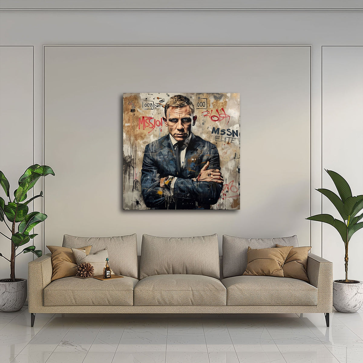 Bond in missione tra scritte graffiti in stile Street Art quadro