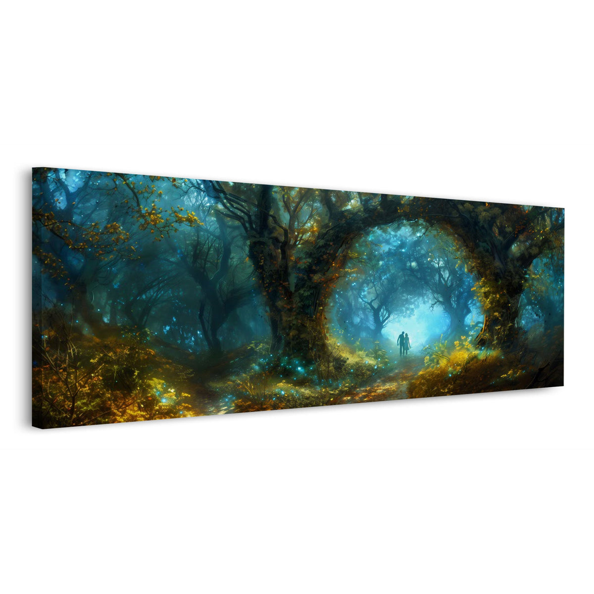 Bosco fatato con arco di alberi e luce magica panorama quadro