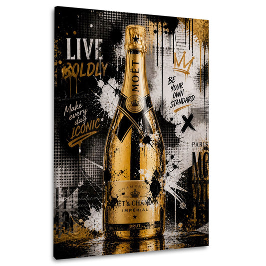 Bottiglia di champagne con motivazione Live boldly quadro