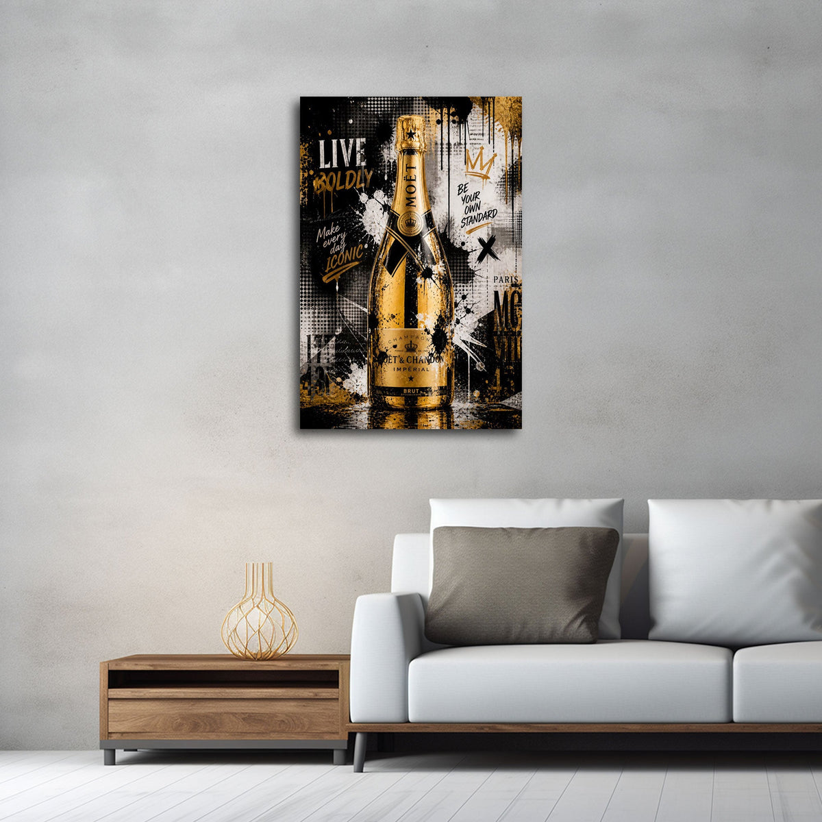 Bottiglia di champagne con motivazione Live boldly quadro