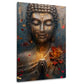 Buddha statua meditazione candela fiore loto struttura dorata zen quadro